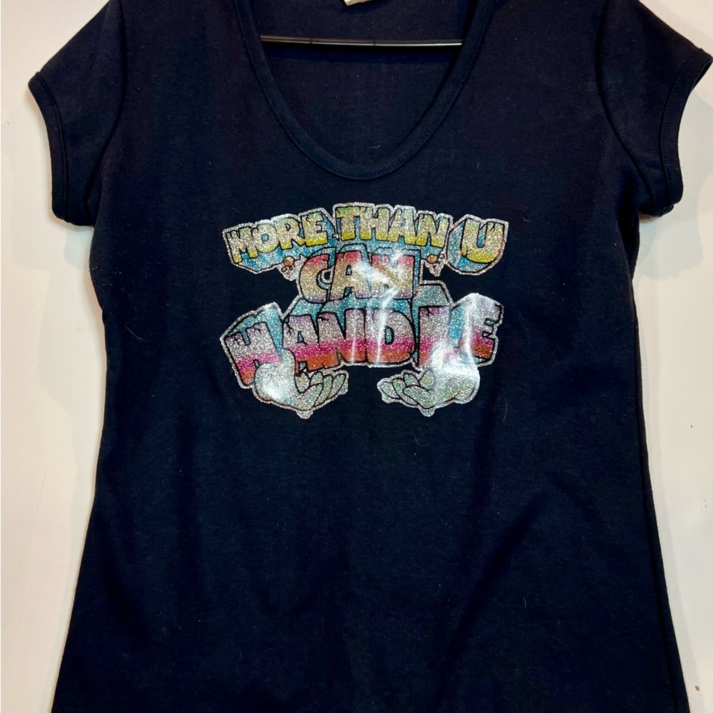 70s vintage glitter t shirt more than you can handle iron on graphic